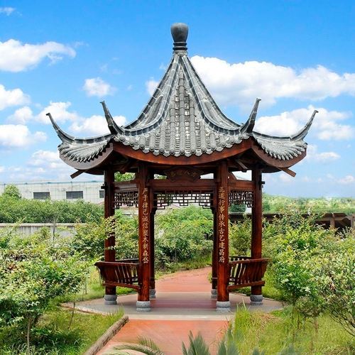 六角八角防腐實木涼亭戶外別墅庭院古建長廊花園工程仿古雙層亭子